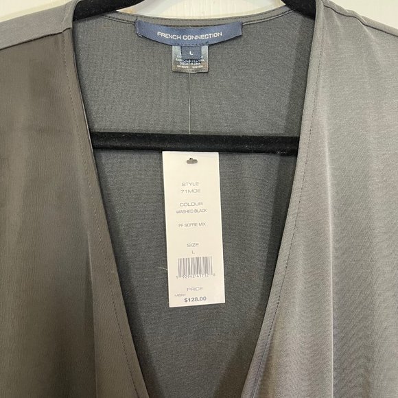 Black & Gray Dual Toned Midi Wrap Long Sleeve Dress L - NEW - Picture 4 of 9